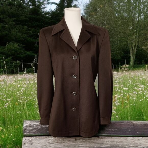 ESCADA Margaretha Ley Blazer Jacket Sz 36 New Wool Brown Vintage 80s TINY FLAW.  - Picture 1 of 16
